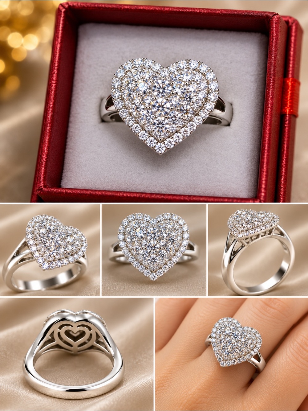 Heart Halo Pavé Crystal Ring in Silver - Women's Jewelry